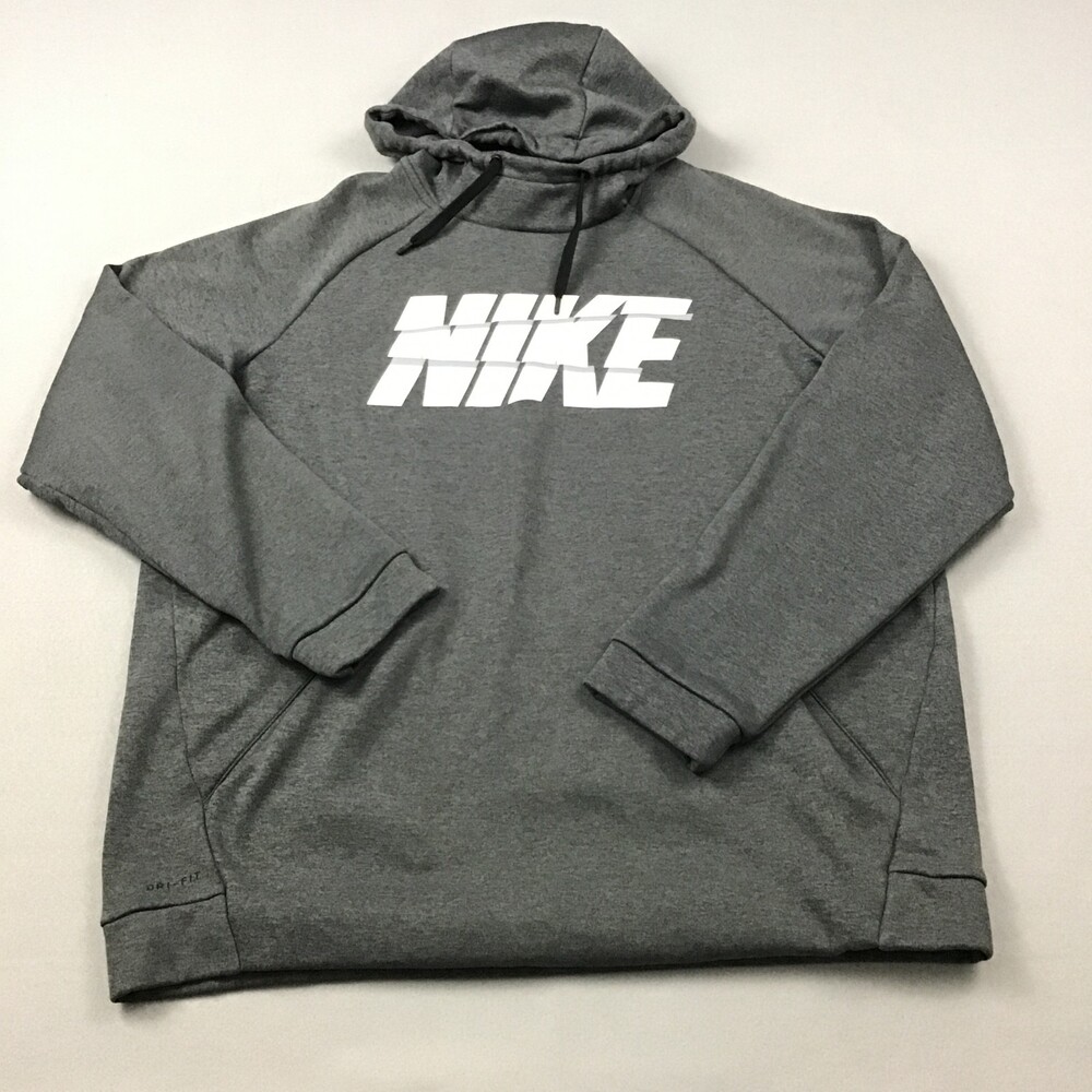 Nike Hoodie Men Extra Large Tall Gray Pullover Block Spell Out Dri Fit XLT